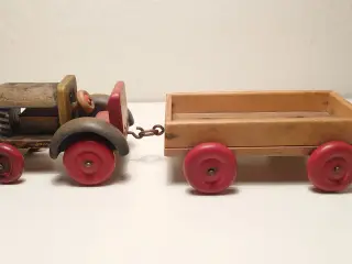 Træ traktor m. anhænger fra 1950´erne