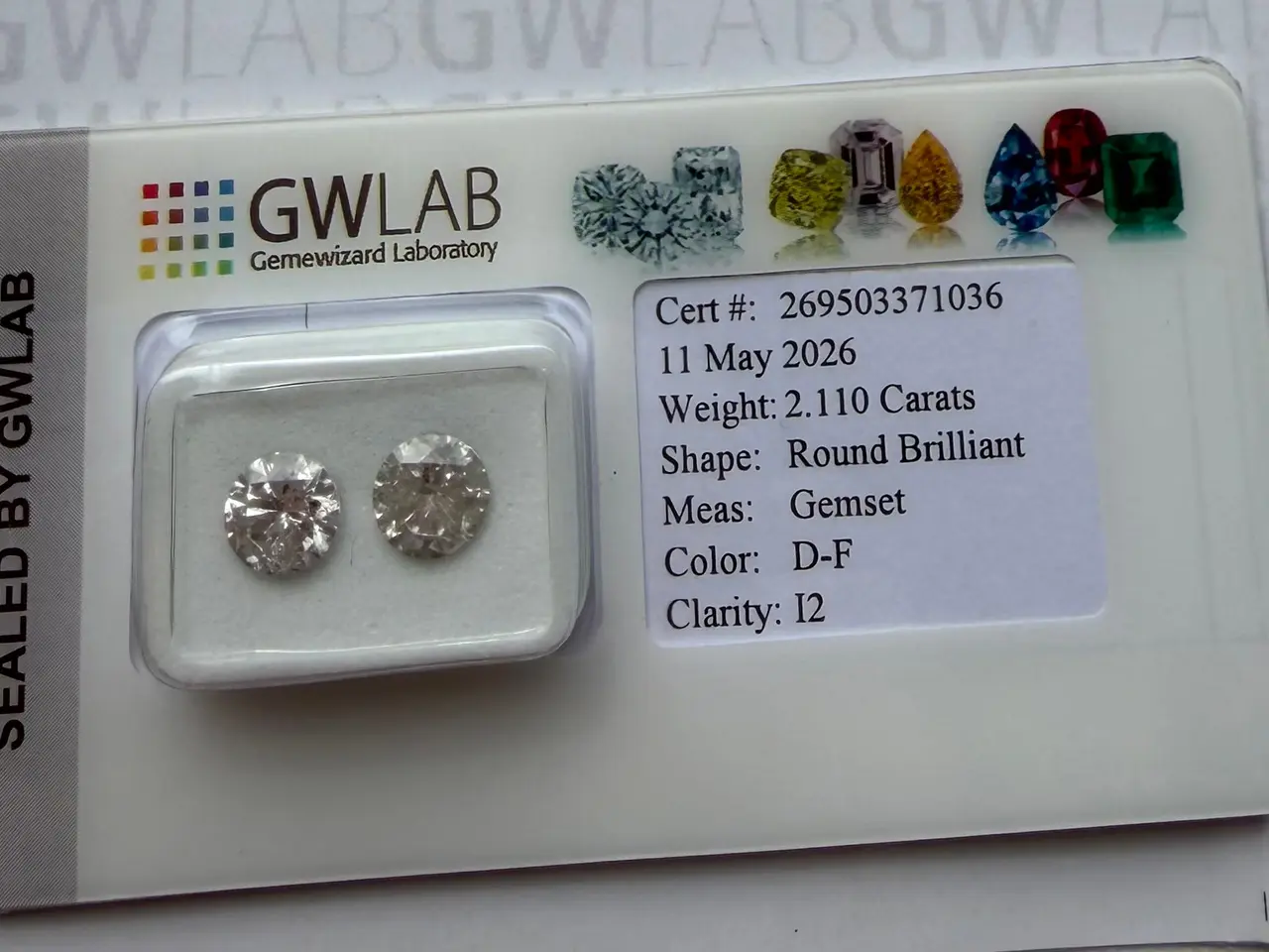 Billede 2 - 2.11 CT Diamanter m. certifikat – D-F farve