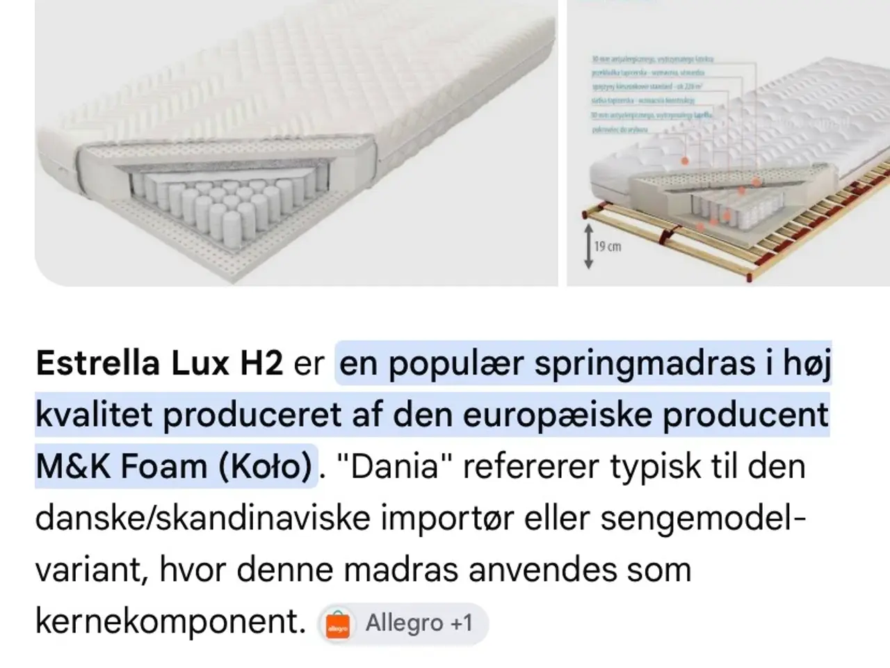 Billede 5 - Velholdt Estrella Lux H2 madras 90x200x21 Kvalitet