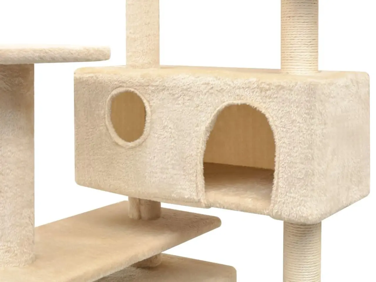 Billede 3 - Kradsetræ med sisal 125 cm - beige kattetræ med huse og platforme