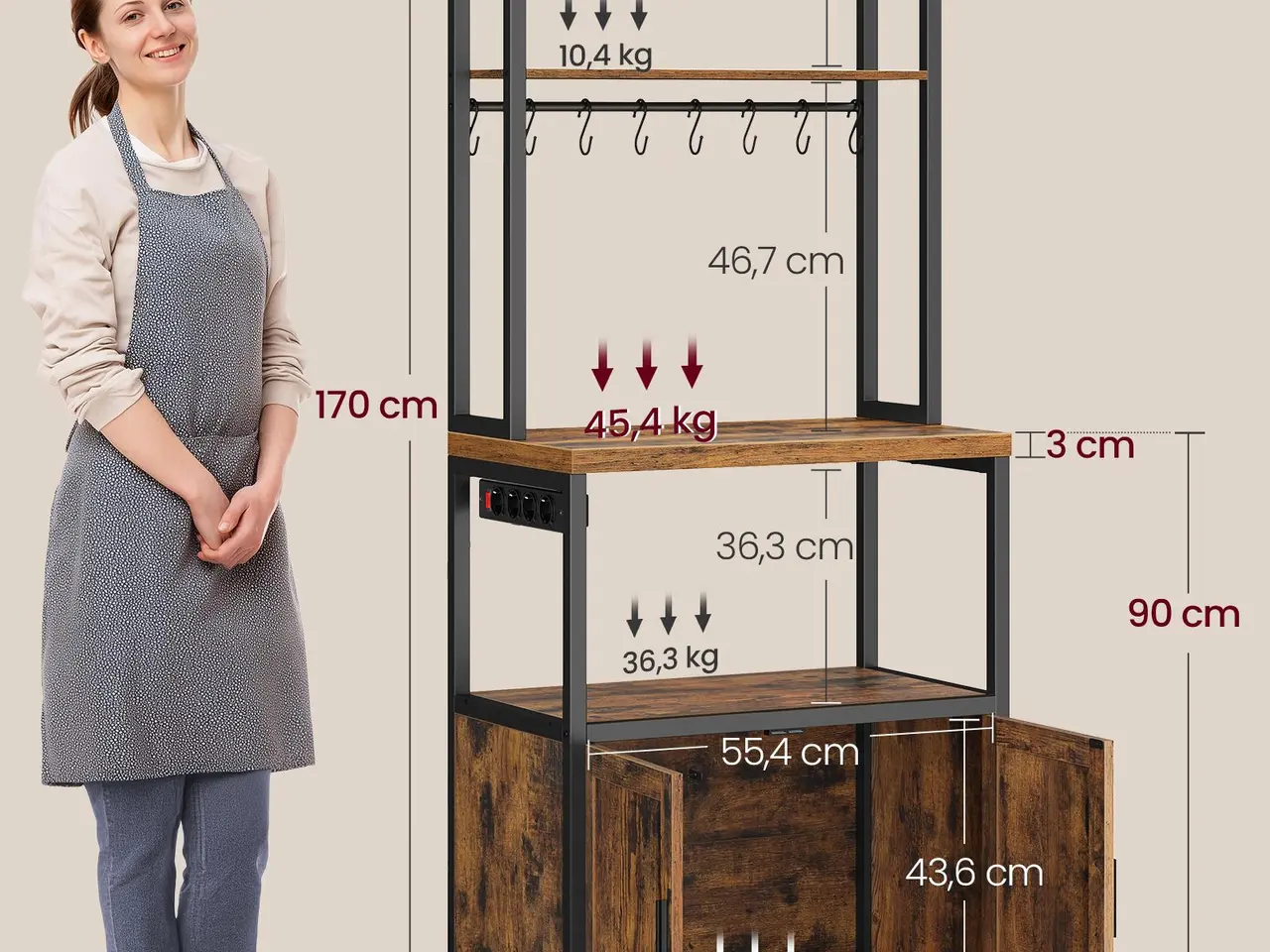 Billede 7 - Kaffebar med strømudtag - køkkenreol med skab, brun/sort