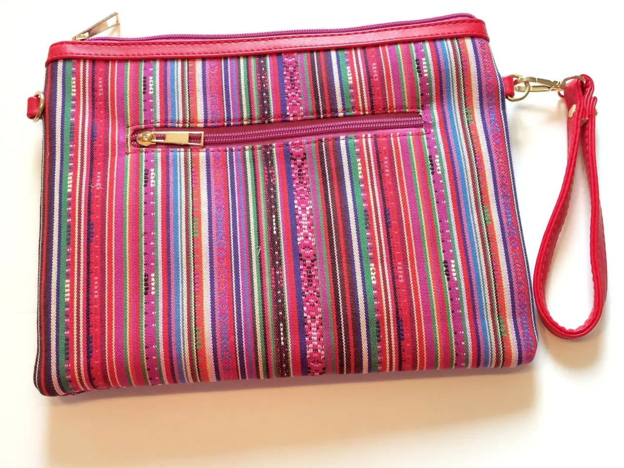 Billede 1 - Clutch, pink rød taske, stribet håndtaske