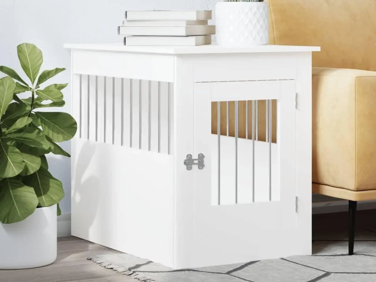 Billede 1 - Hundebur/endebord 55×80×68 cm i konstrueret træ - hvid