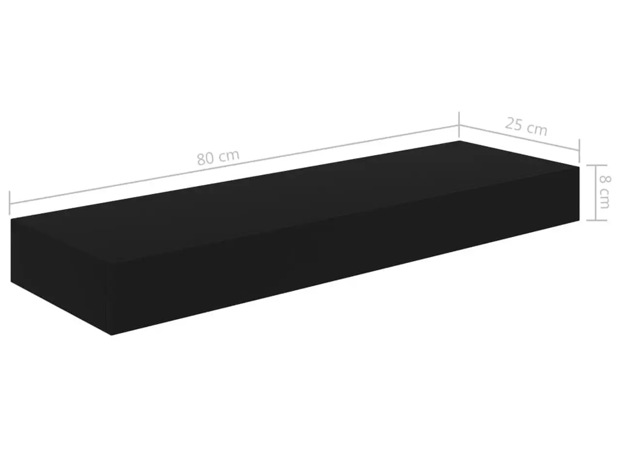 Billede 7 - Væghylde med skuffe - 80 x 25 x 8 cm - sort svævehylde