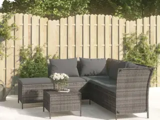 Loungesæt til haven 4 dele med hynder polyrattan grå