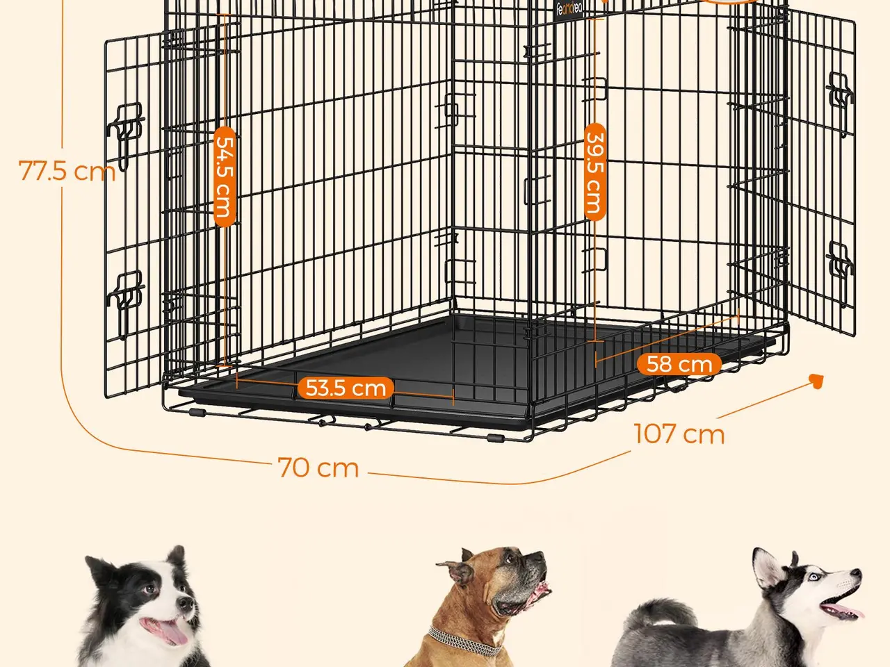 Billede 4 - Foldbart hundebur, XL 107 cm med 2 døre - sort (PPD42H)