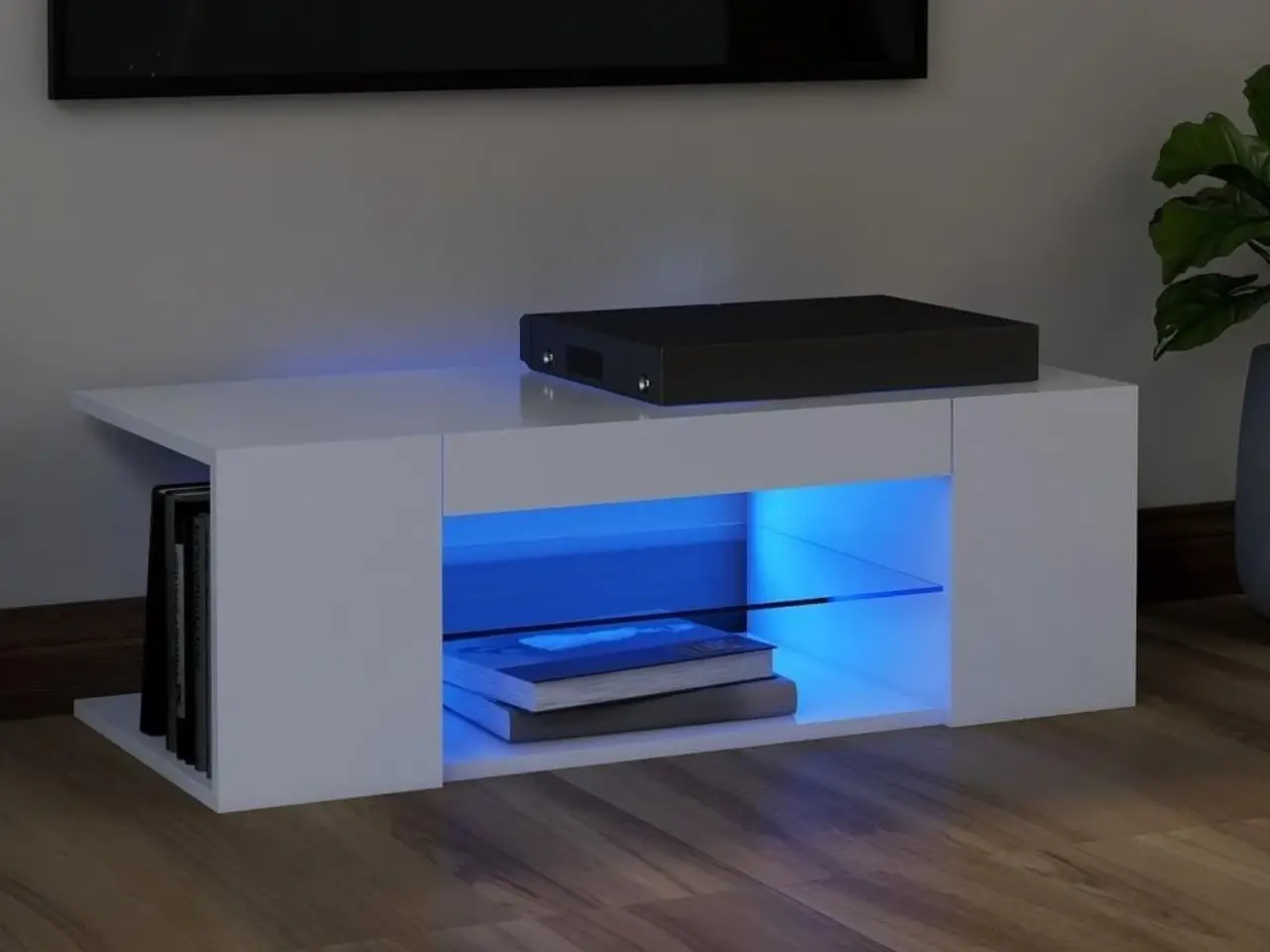 Billede 1 - Tv-skab med LED-lys 90x39x30 cm hvid