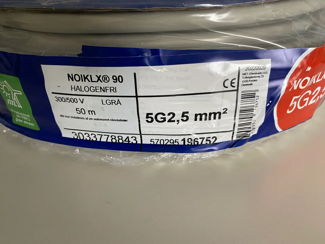 Billede 1 - Installationskabel, 5G2,5mm2 NKT, 100 m.