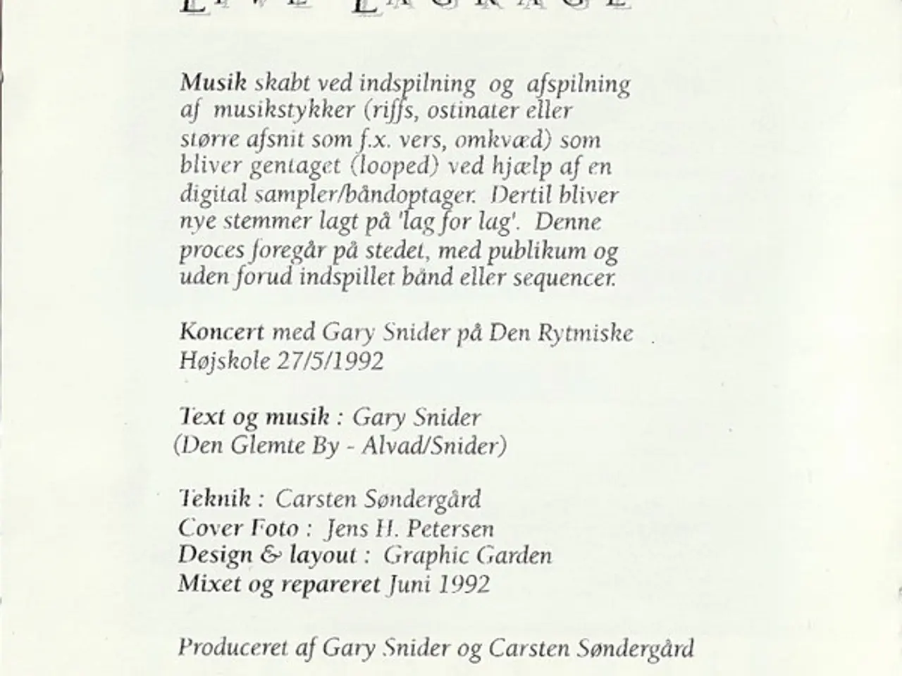 Billede 2 - Gary Snider – Live Lagkage – CD