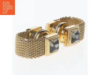 Guld manchetknapper med sort sten (str. En komma 8 x en komma 8 x nul komma 7 cm)