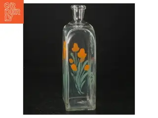 Dekorativ glasflaske med blomstermotiv (str. H. 21 cm. 9 x. 6 cm)