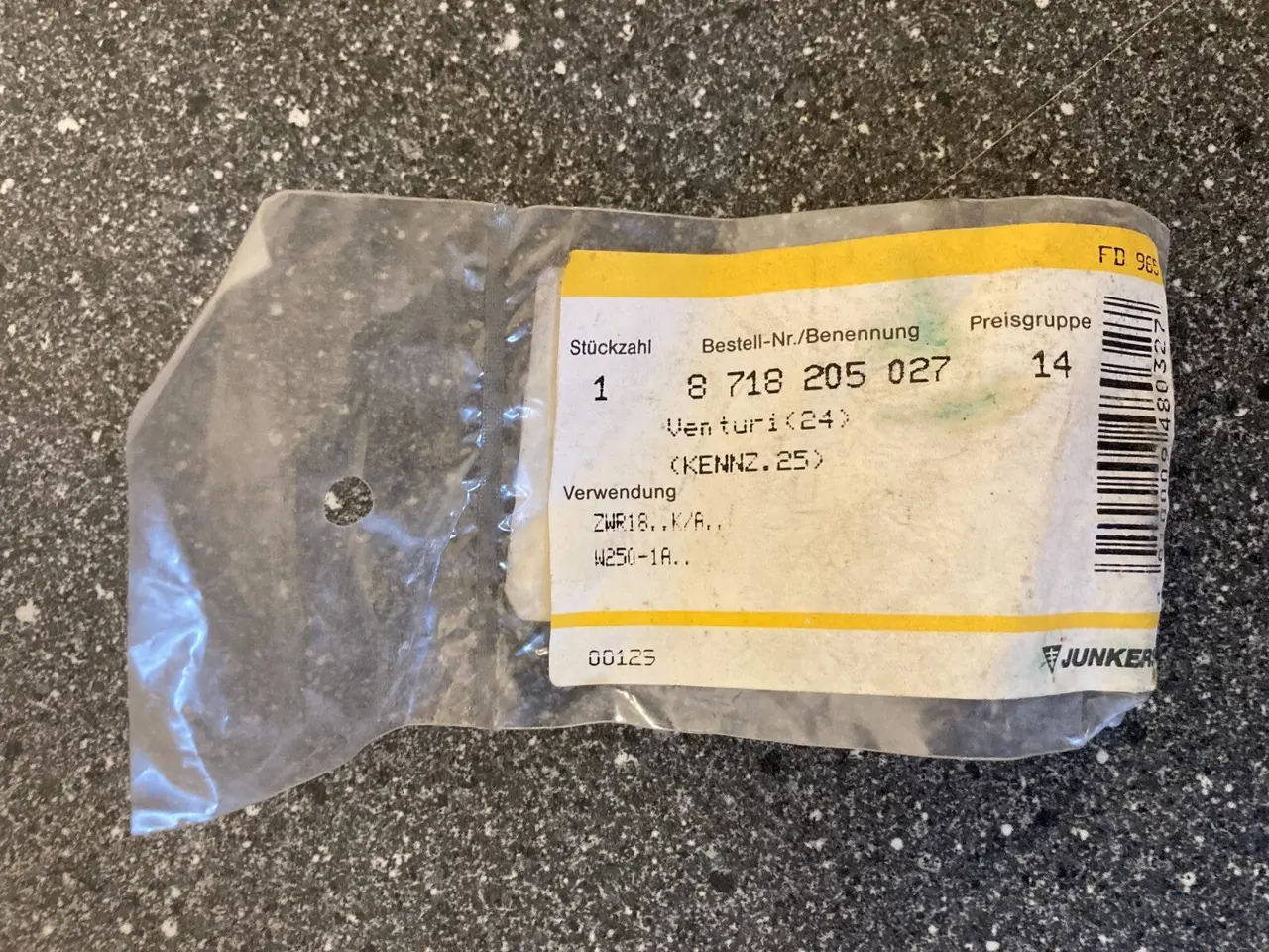 Billede 2 - Junkers Bosch Boiler Venturi ventil PN: 8718205027