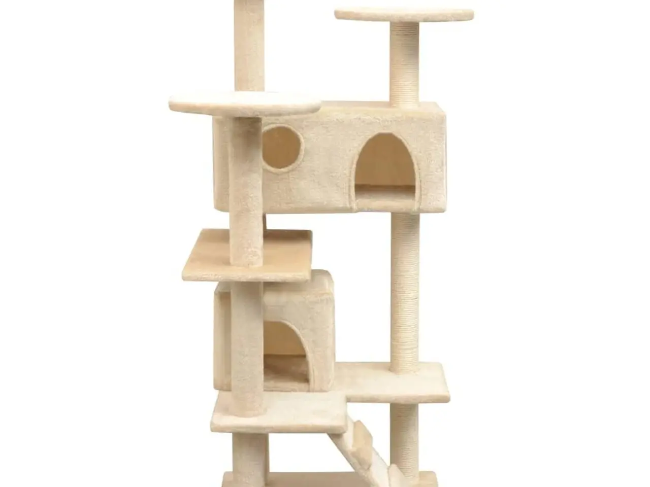 Billede 2 - Kradsetræ med sisal 125 cm - beige kattetræ med huse og platforme