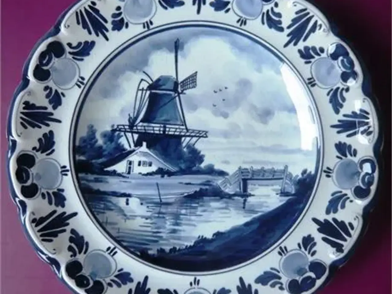 Billede 1 - Delftsblauw - platte med hollandsk mølle