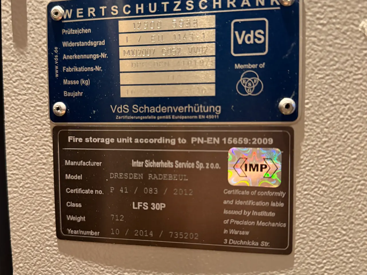 Billede 7 - Våben-/værdiskab ISS Dresden-Radebeul – EN 1143-1
