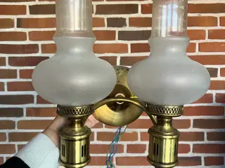 Antik guld og glas lampe