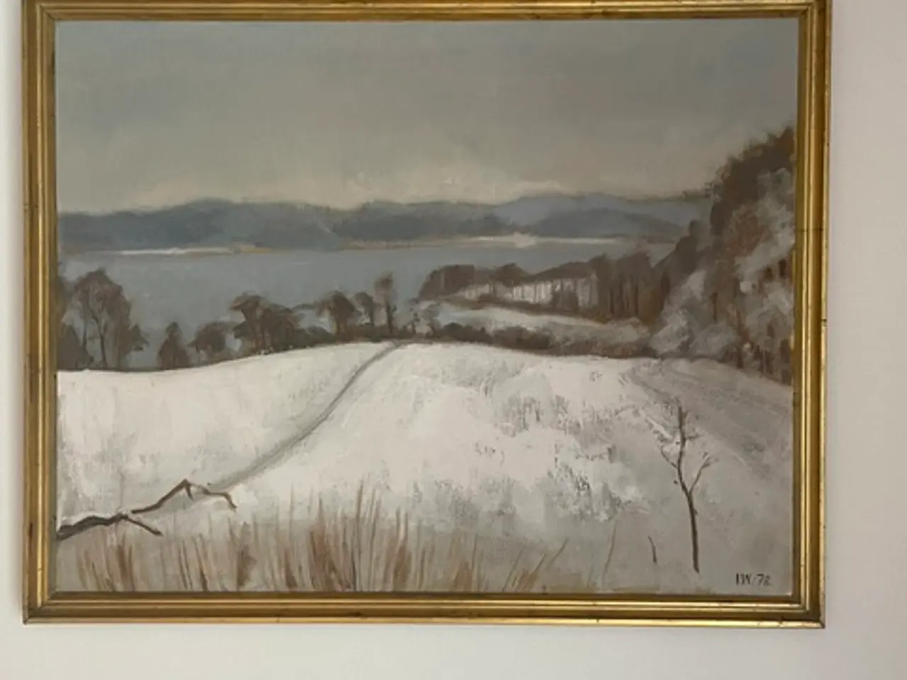 Billede 1 - Maleri ag Ingrid Wichmann 1978 "Skarresø i sne"