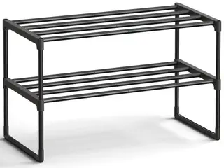 Skostativ i metal med 2 hylder, vendbart og stabelbart 68 x 30 x 36,8 cm - sort