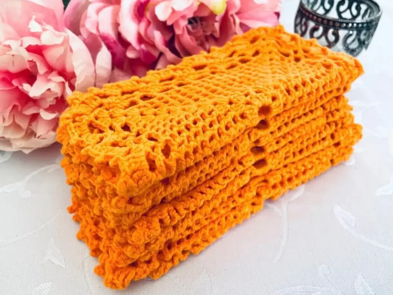 Billede 7 - Servietter orange håndarbejde