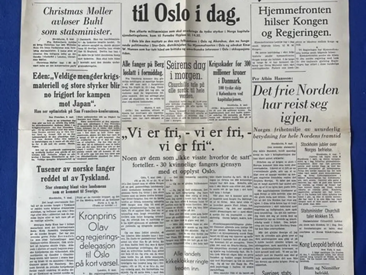 Billede 1 - Avis - Oslo Pressen - Aften - 8. mai 1945 - Den Allierte militærmisjon kom til Oslo