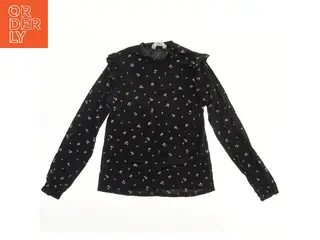 Langærmet sort bluse med blomster fra H&M (str. 158)