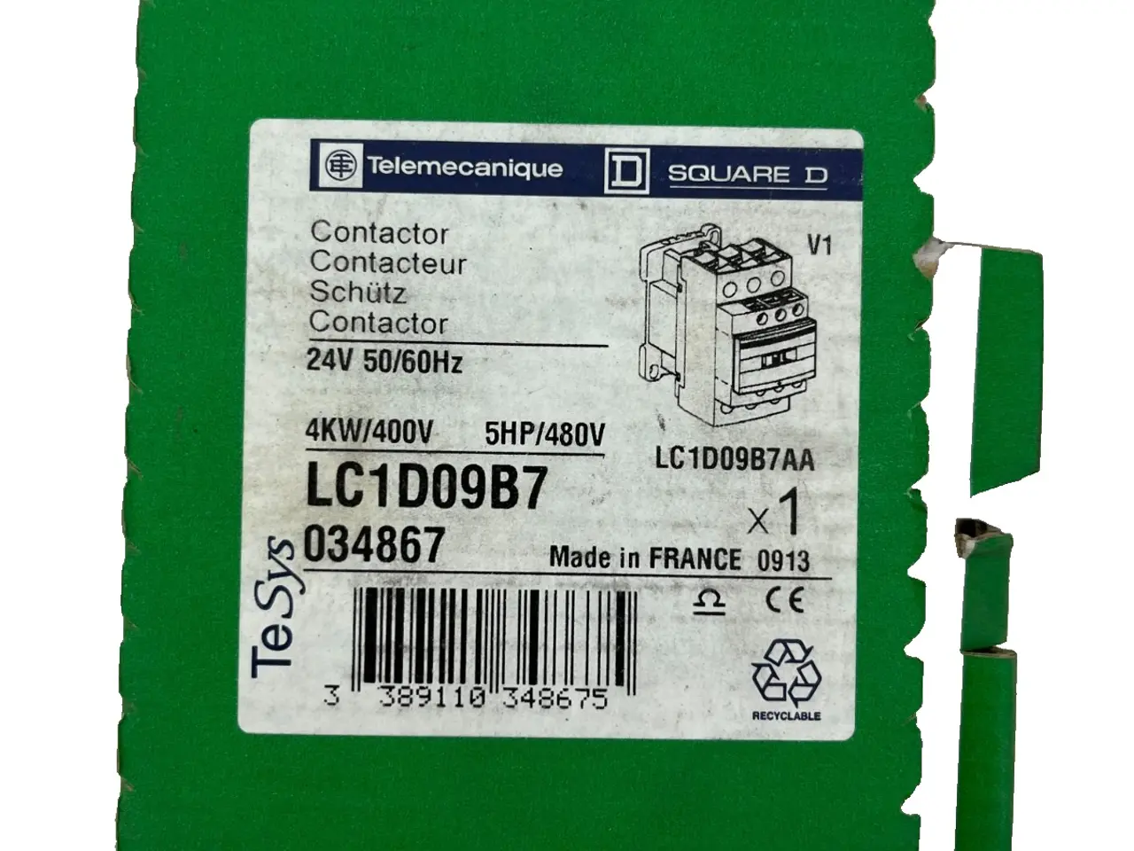 Billede 2 - Telemecanique LC1D09B7 kontaktor 24V AC Coil, 3P,