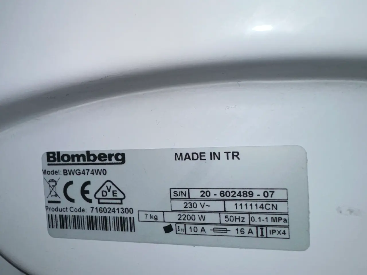 Billede 1 - Blomberg BWG474W0 vaskemaskine – A+++ – 7 kg