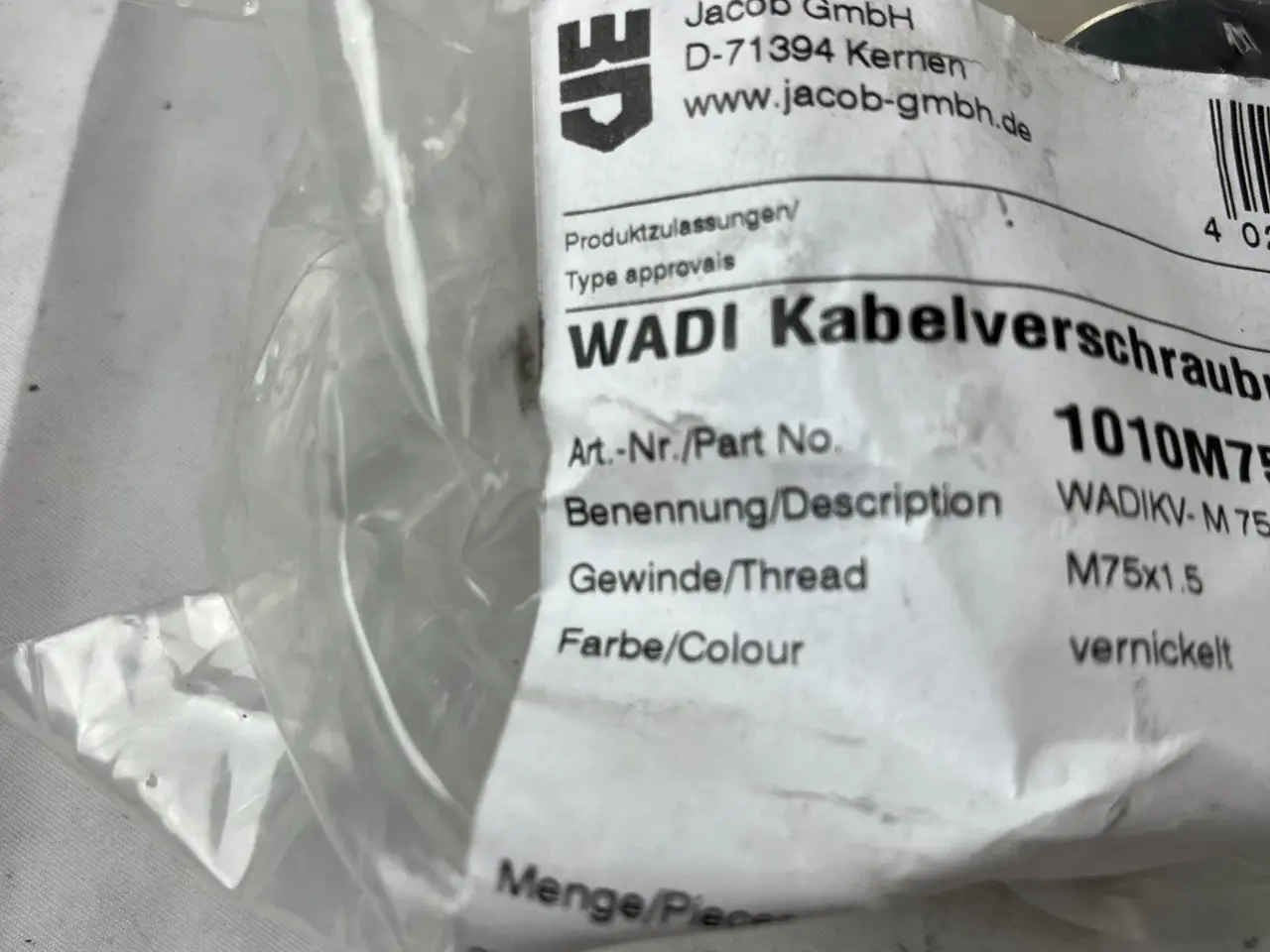 Billede 3 - Jacob 1010M75/2 kabel Gland M75x1.5 53-60mm Nickel