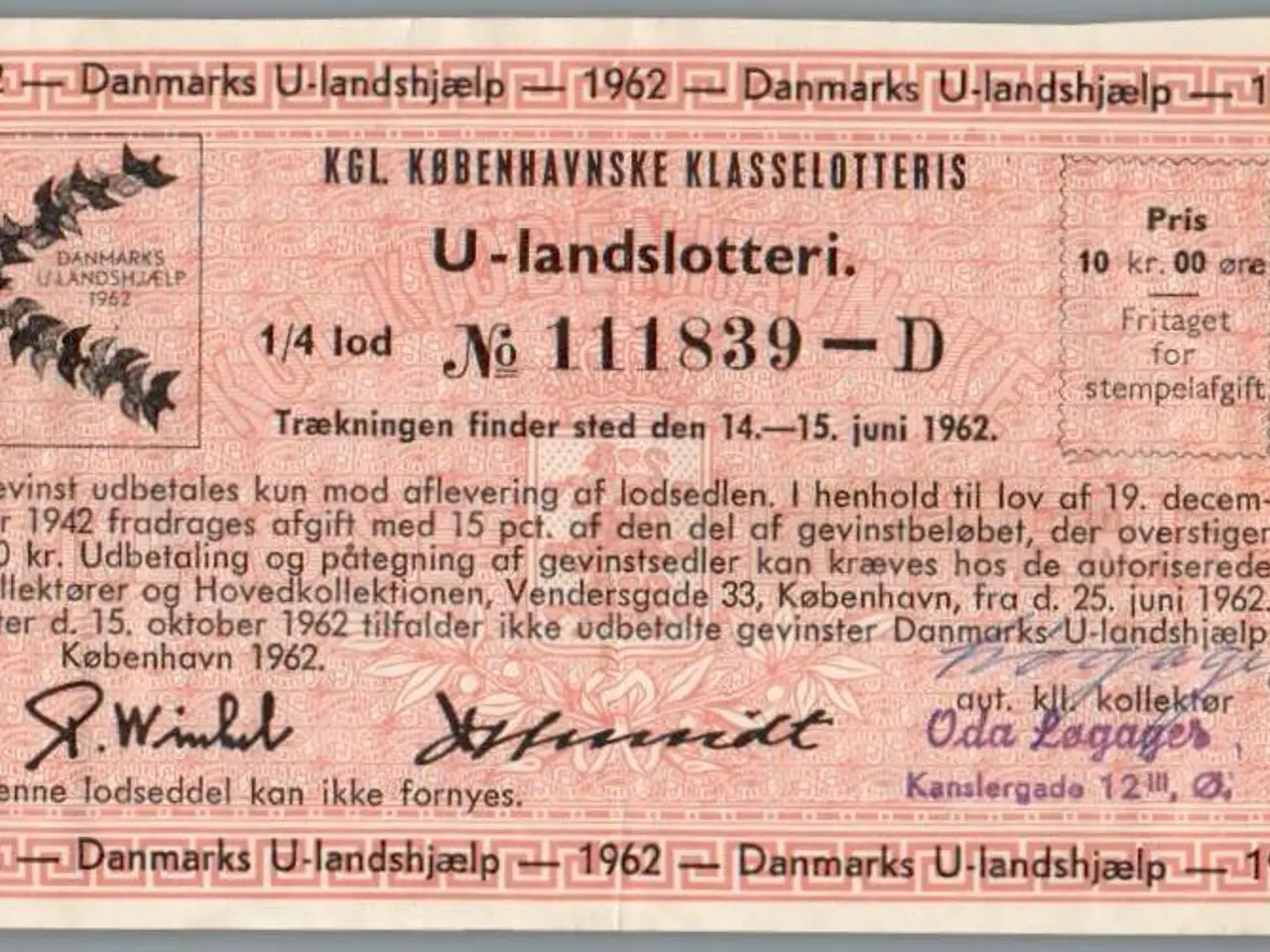 Billede 1 - Kgl. Københavnske Klasselotteris - U Landslotteri 1962