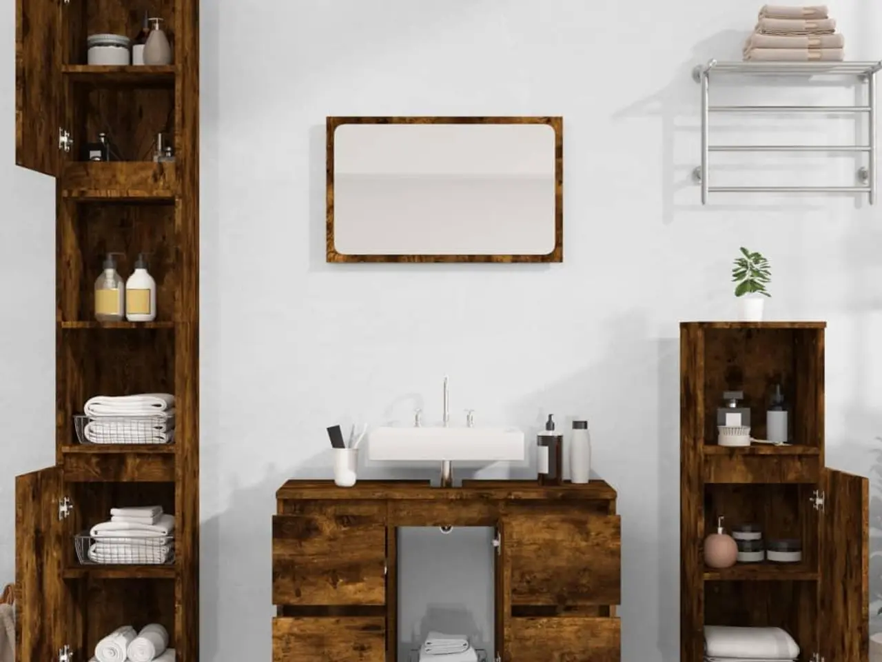 Billede 3 - Underskab til håndvask 80 x 33 x 60 cm - røget egetræ
