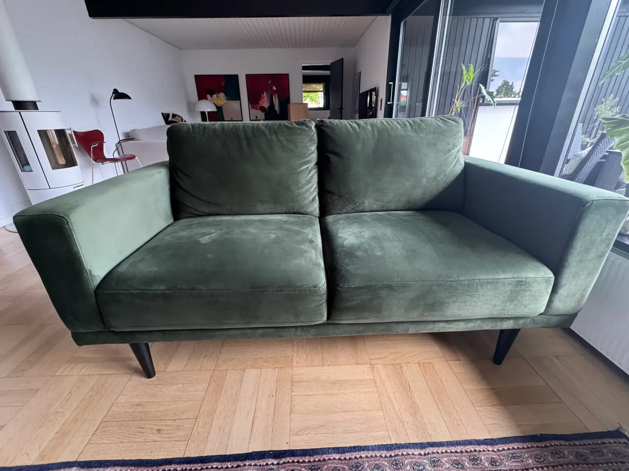 Billede 1 - 2 Pers. Lækker grøn velour sofa