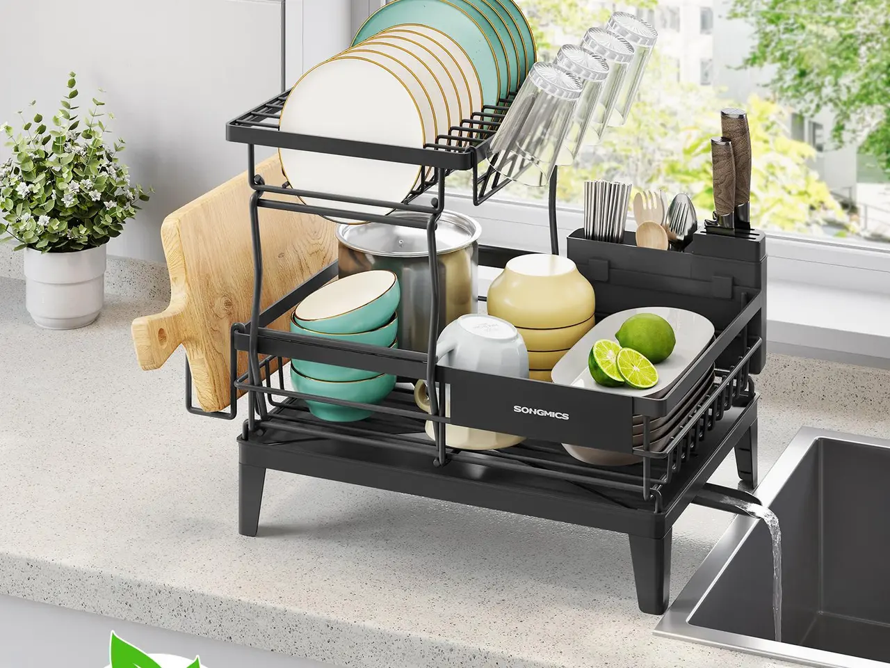 Billede 2 - Opvaskestativ i 2 etager med bestikholder - Ink Black