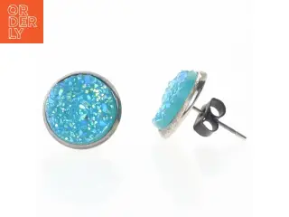 Runde øreringe med blå glimmer (str. 1,5 cm)
