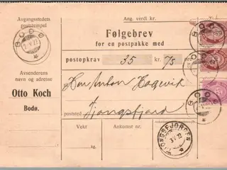 Følgebrev for en postpakke - Norge - 3 - 5 - 1922