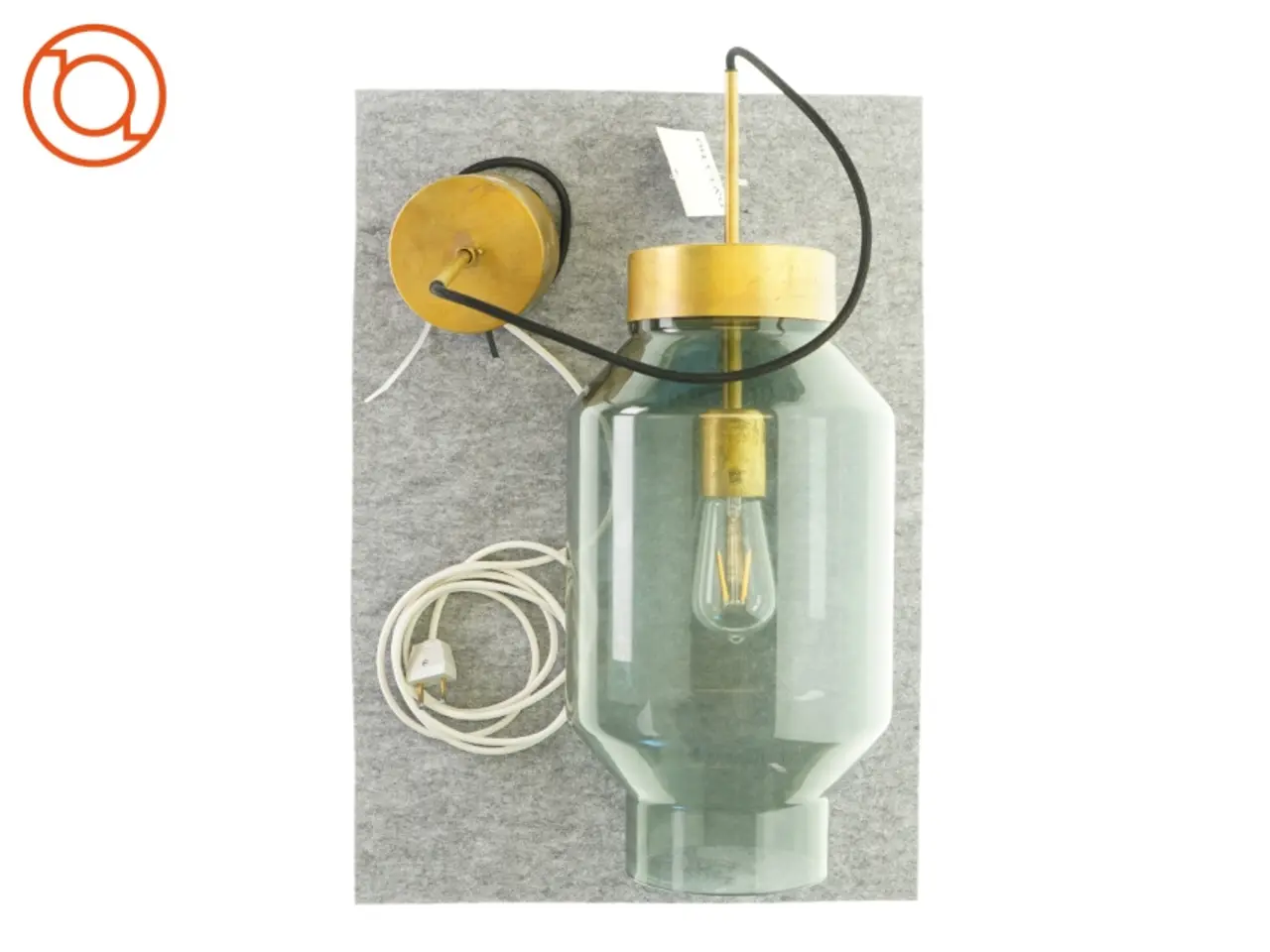 Billede 1 - Loftlampe i farvet glas og messing