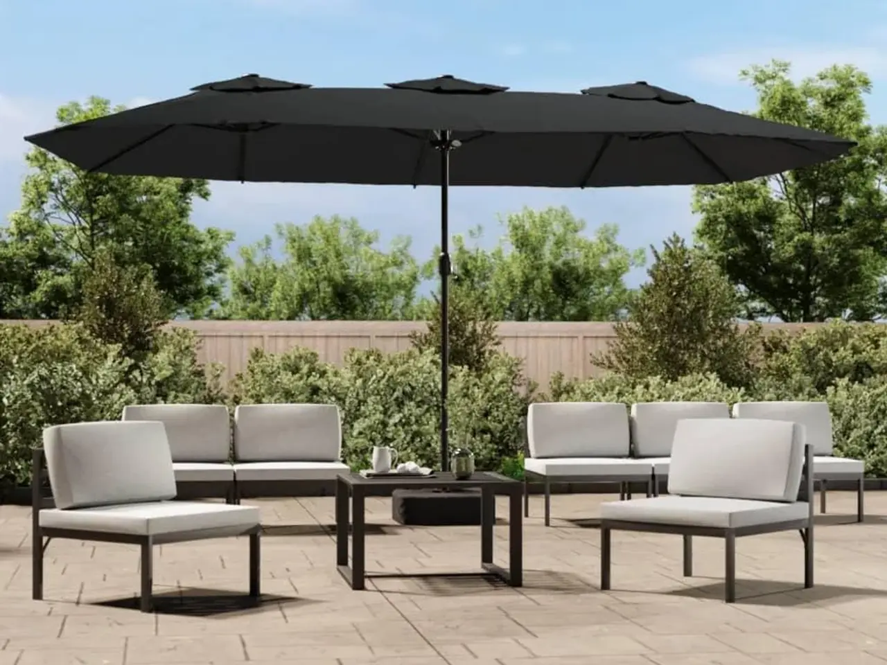Billede 1 - Parasol med dobbelt parasoldug og LED-lys 449x265 cm sort