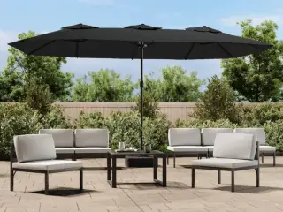 Parasol med dobbelt parasoldug og LED-lys 449x265 cm sort