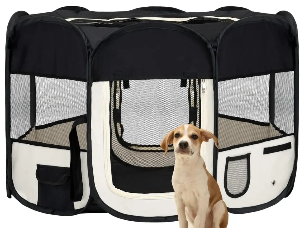 Billede 1 - Foldbar hundegård med bæretaske - 110 x 110 x 58 cm, sort/creme
