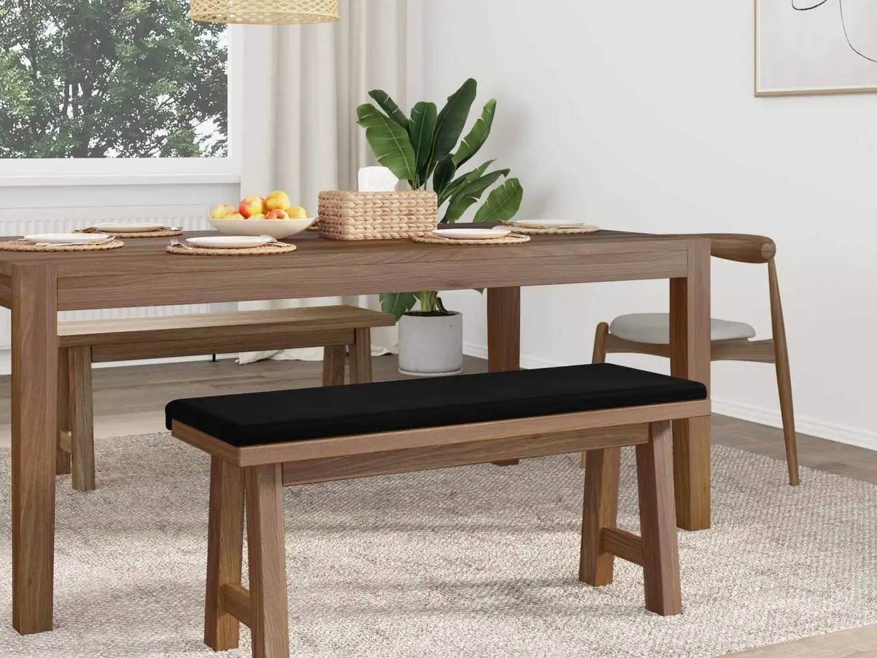 Billede 3 - Bænkpude i velour sort 110 x 38 x 6,5 cm til bænk, dybde 35 cm