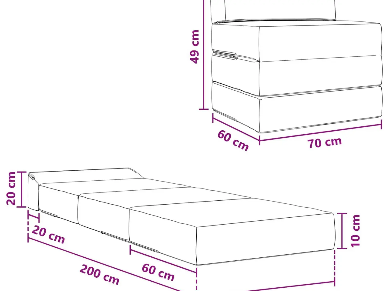 Billede 9 - Foldbar sovesofa gråbrun 70 x 60 x 49 cm