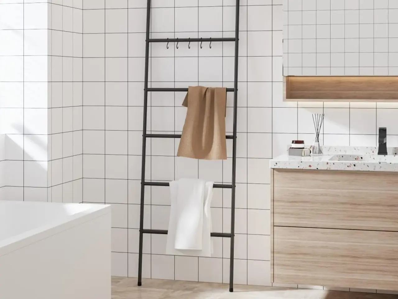Billede 1 - Håndklædestativ stige med 5 niveauer - sort jern 58×175 cm