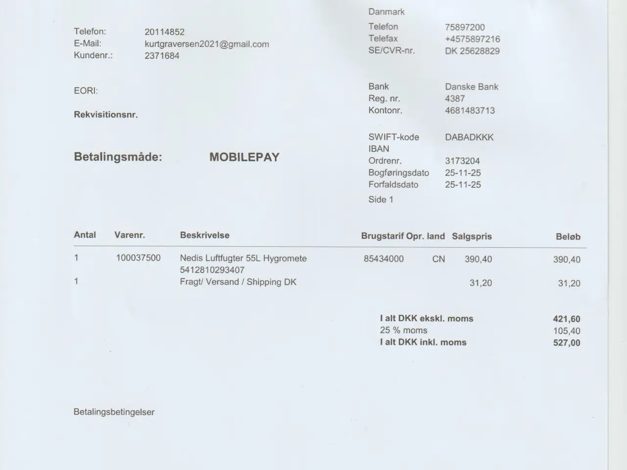 Billede 1 - Nedis Luftfugter 5,5L vand.