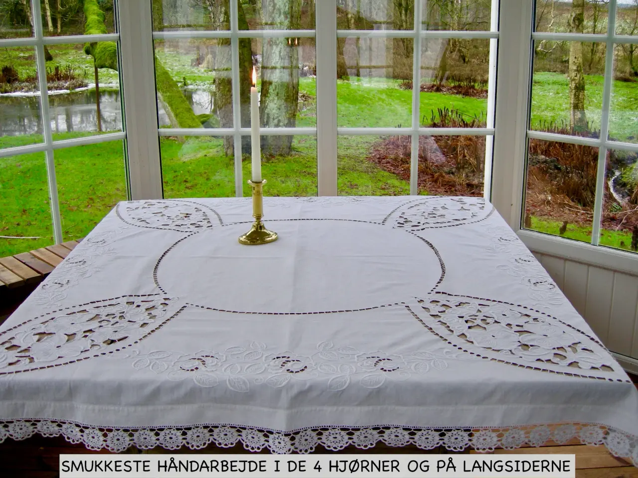 Billede 5 - 130 X 130 BRODERET HØRDUG - HÅNDBRODERET - HØR