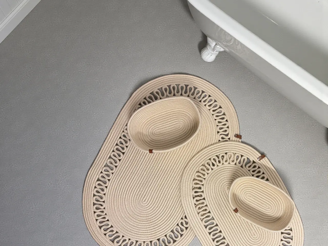 Billede 5 - 4-delt Boho badesæt – 2 ovale bademåtter & 2 kurve