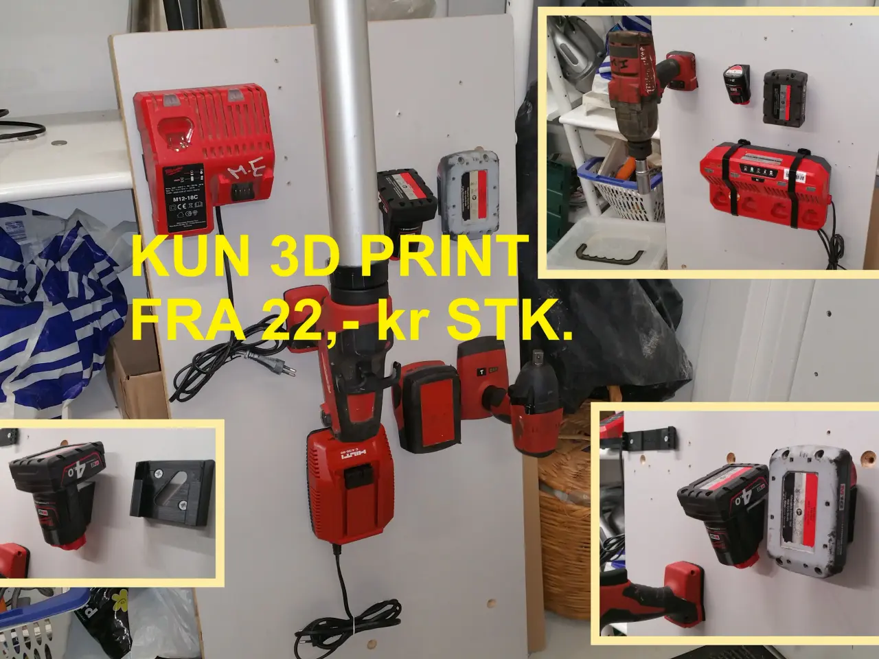 Billede 1 - Milwaukee 18v/12v holdere og beslag - 3d print