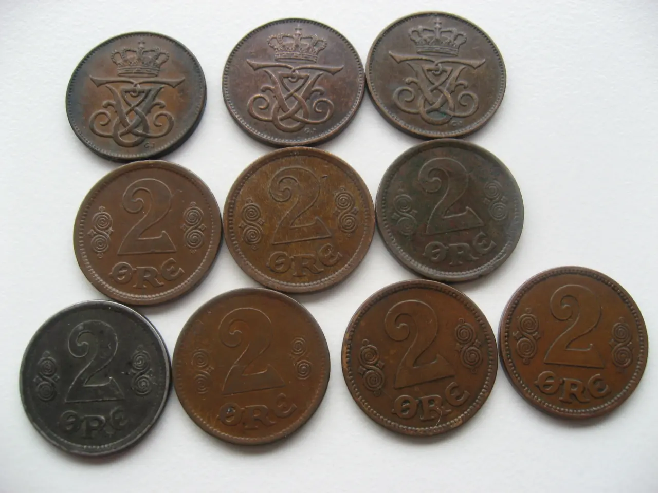 Billede 2 - FLOTTE BRONZE 2 ØRER 1907-1923 ialt 10 stk.