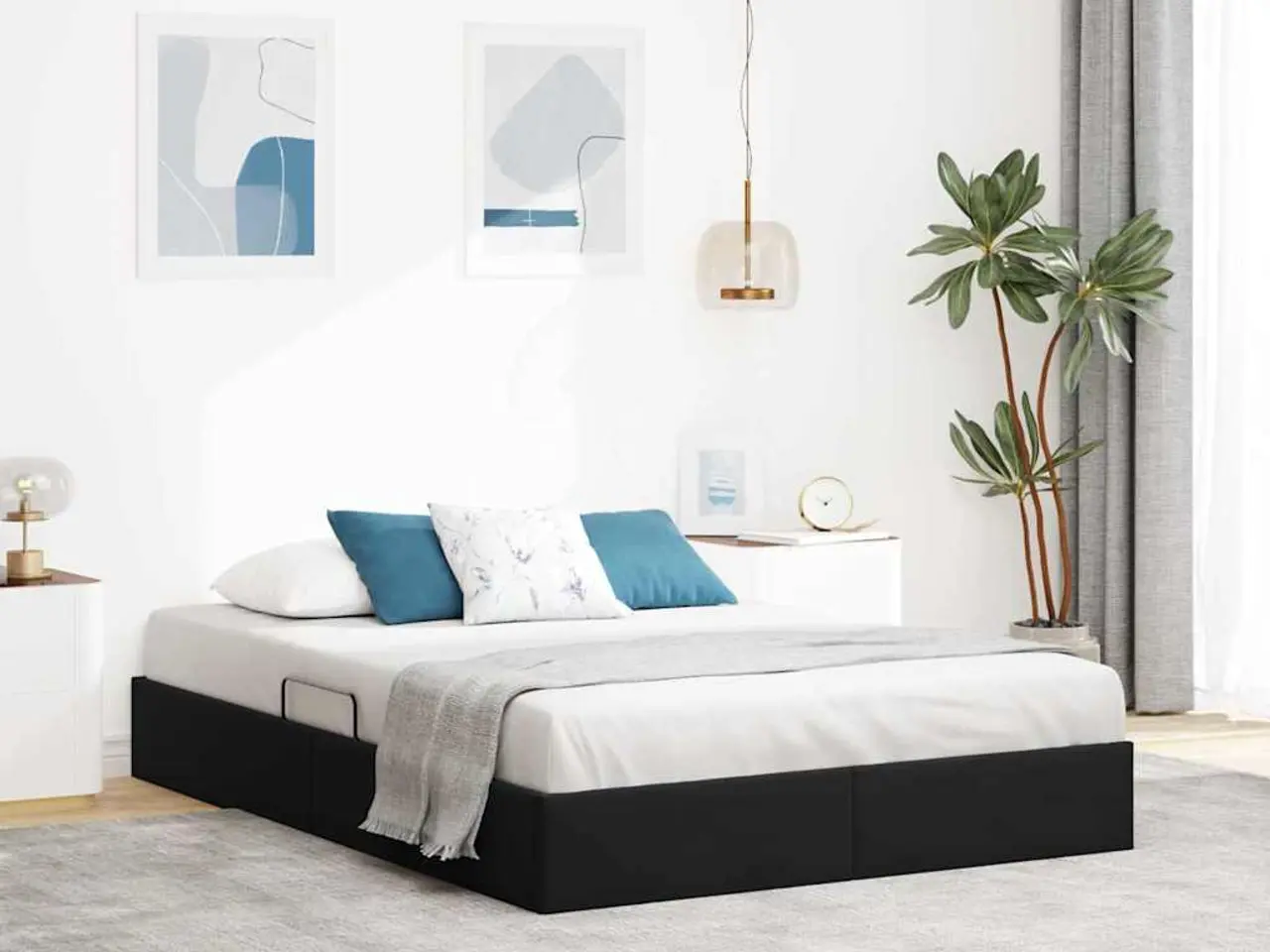 Billede 1 - Opbevaringsseng med madras Sort 135 x 190 cm Velour