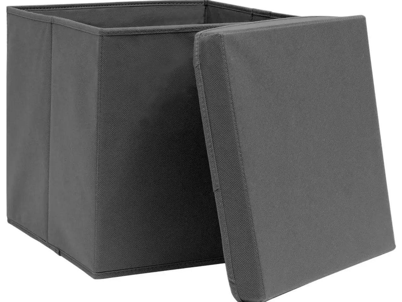 Billede 4 - Foldbare opbevaringskasser med låg - 10 stk., 32 × 32 × 32 cm, stof, grå