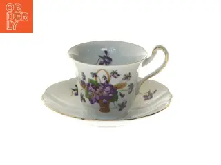 Smuk Tekop med underkop med blomsterdesign (str. Ø 14 og 7xØ 8 cm)