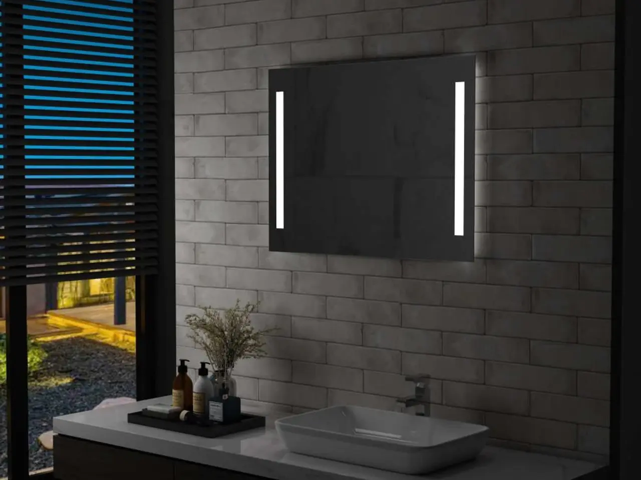 Billede 1 - LED-vægspejl til badeværelse 80 × 60 cm - med lysstriber